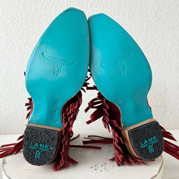 Lane SENITA FALLS Womens Cowboy Bootie 8 Red Fringe Western Short Cowgirl Boots - Picture 8 of 11